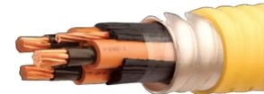 Corte de cable con armadura de aluminio y chaqueta amarilla